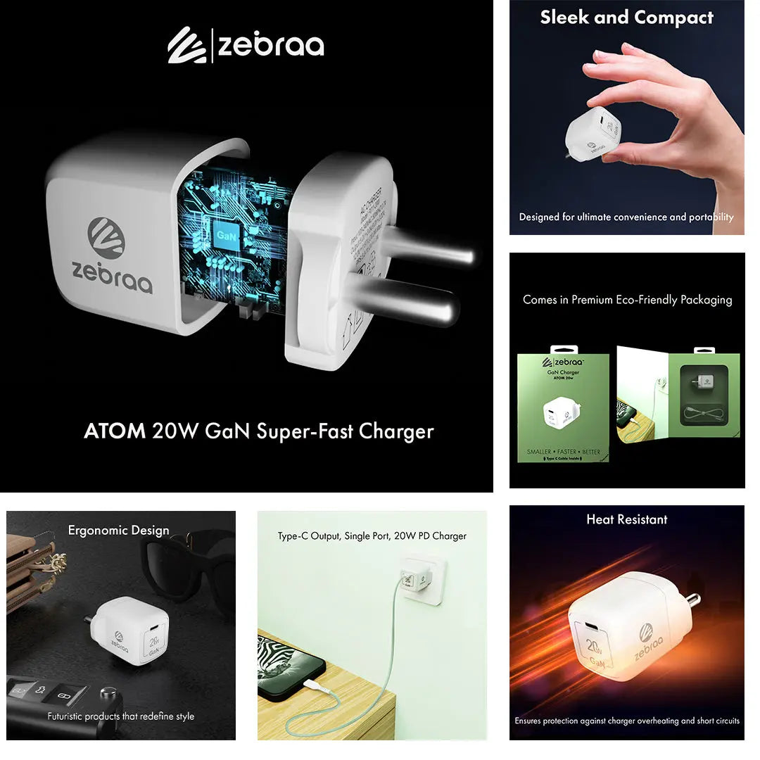 Zebraa Atom 20W GaN Fast Charger Zebraa