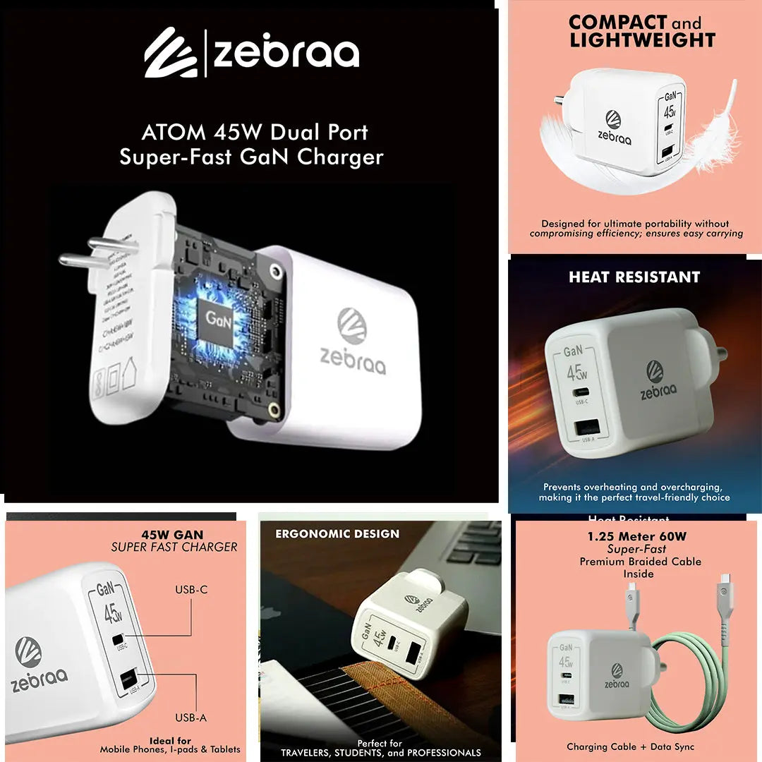 Zebraa Atom 45W GaN Fast Charger Zebraa